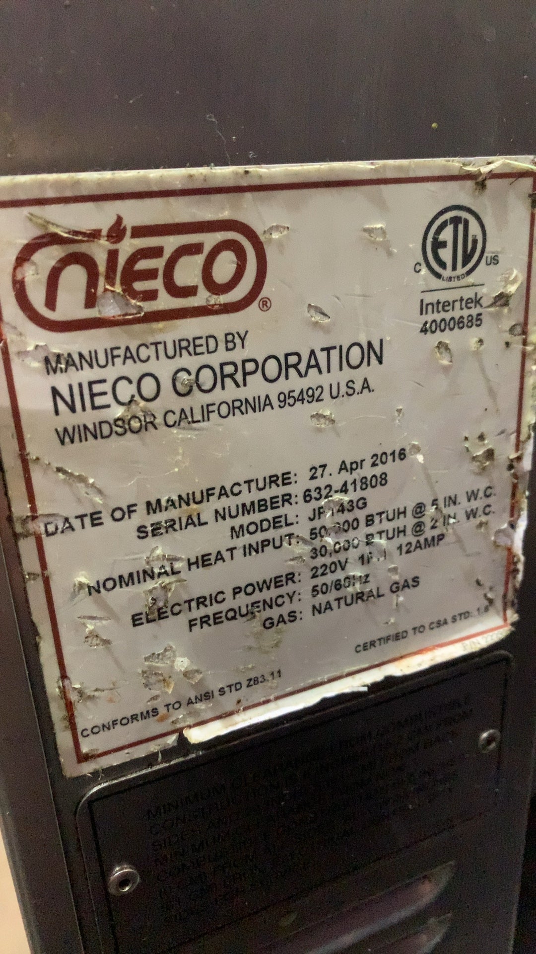 NIECO JP-73G Conveyor Broiler BroilVection Natural Gas 220V