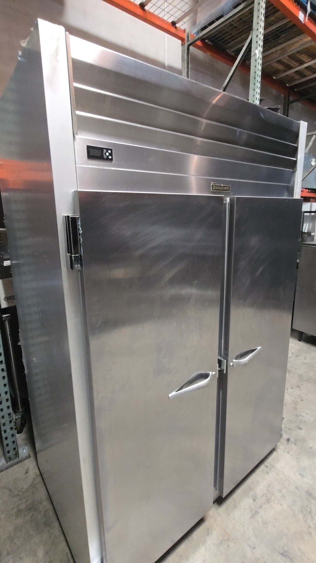 Thaalsen Reach-In Refrigerator, Two Section Solid Door 115V Electric With Wire Shelves