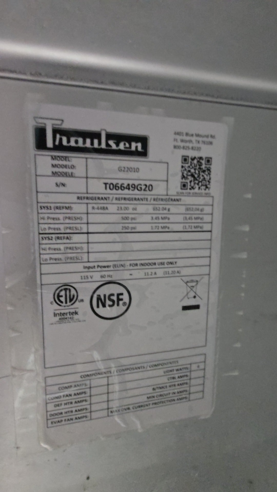Thaalsen Reach-In Refrigerator, Two Section Solid Door 115V Electric With Wire Shelves