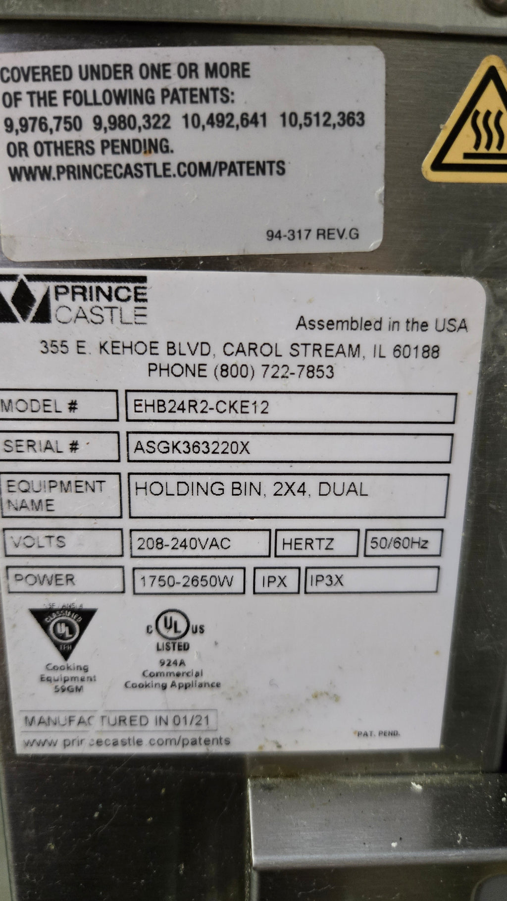 PRINCE CASTLE EHB24R2-CKE12 Holding Bin, Dual Tier 208-240V Electric