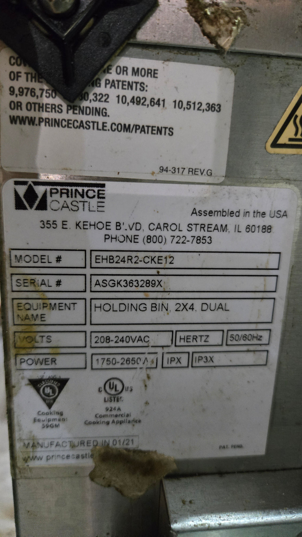 PRINCE CASTLE EHB24R2-CKE12 Holding Bin, Dual Tier 208-240V Electric