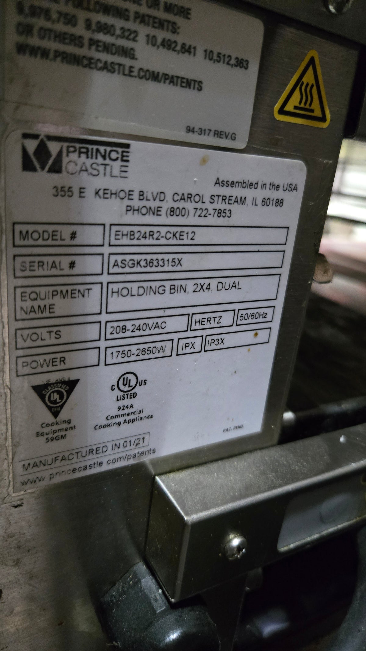 PRINCE CASTLE EHB24R2-CKE12 Holding Bin, Dual Tier 208-240V Electric