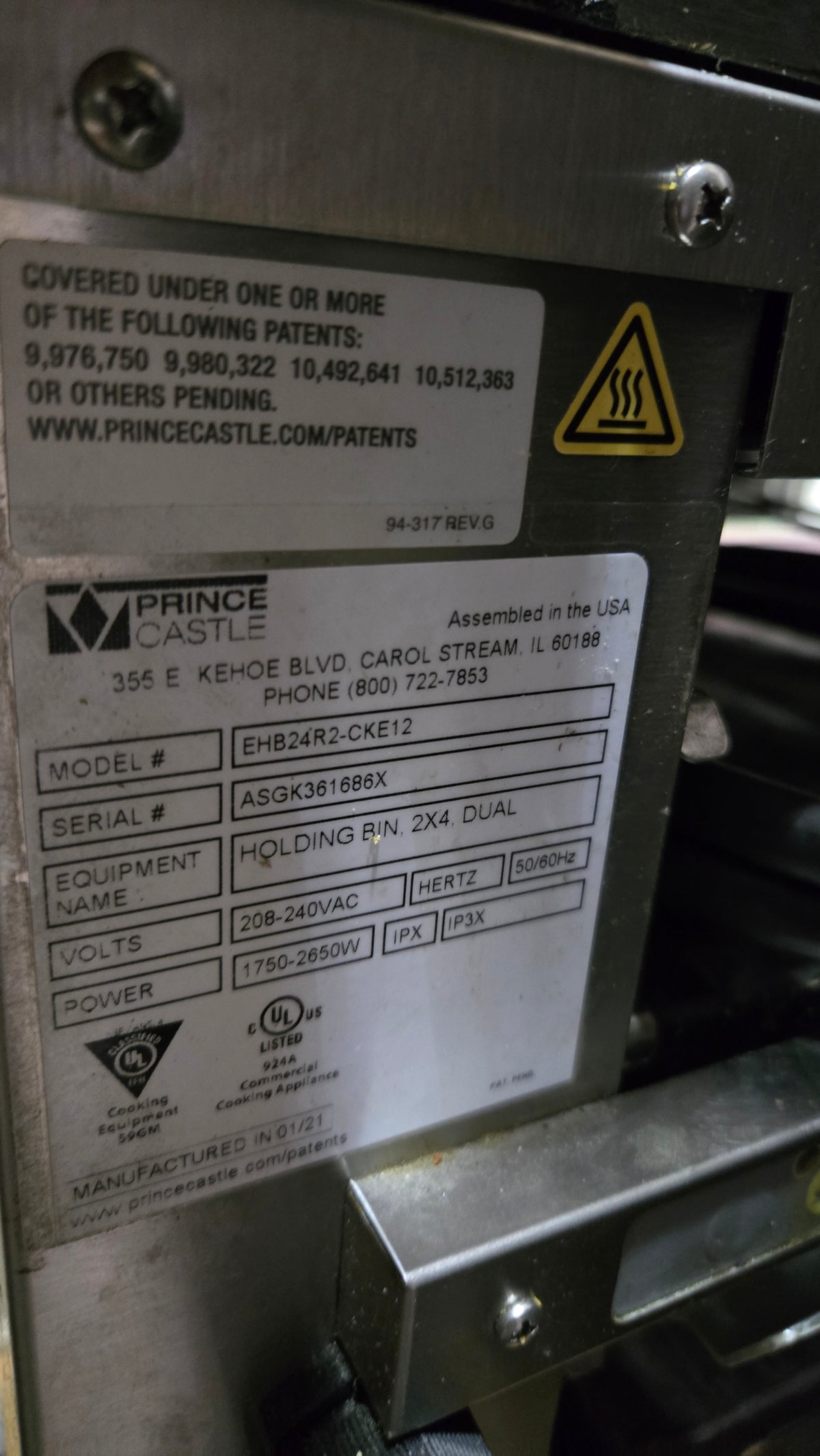PRINCE CASTLE EHB24R2-CKE12 Holding Bin, Dual Tier 208-240V Electric