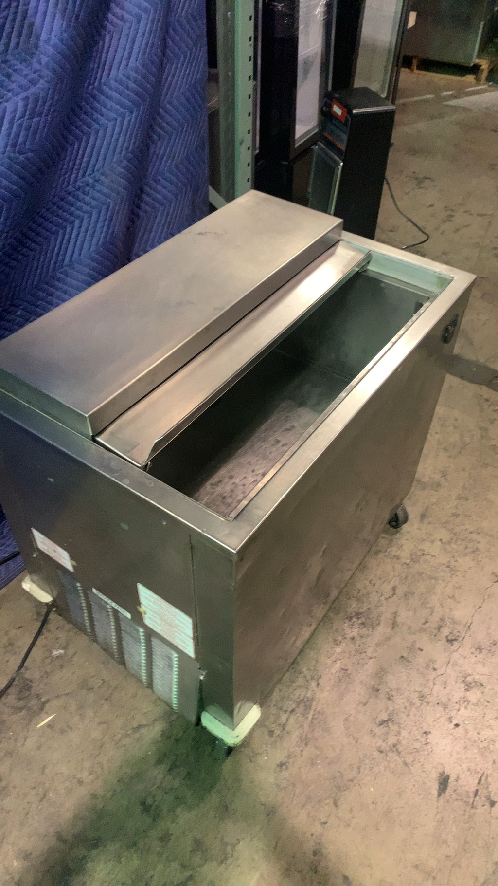 Commercial Chest Cooler/Freezer Refrigerated Unit, Mobile Stainless Steel Construction, Hinged Split Lid