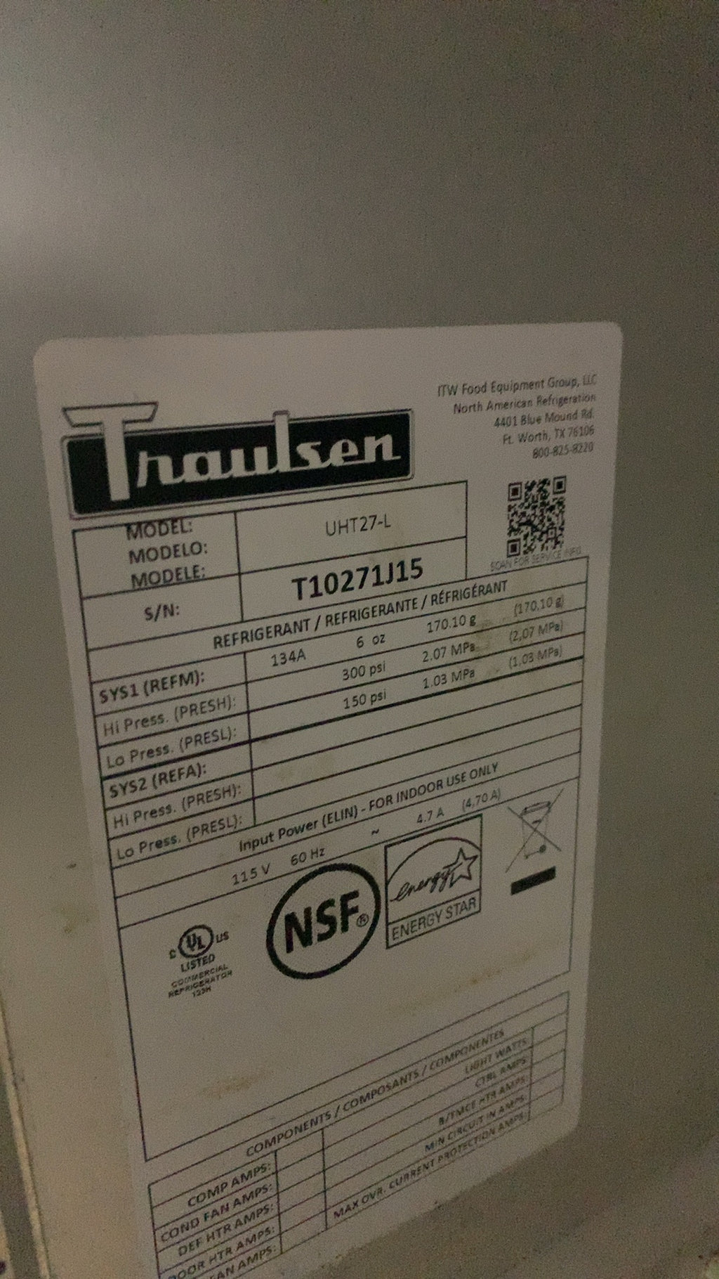 Traulsen UHT27-L Refrigerator, Under Counter Single Door, Stainless Steel, On Casters, 115V