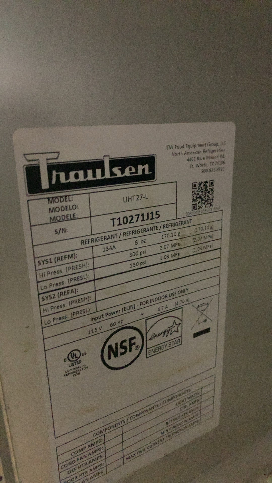 Traulsen UHT27-L Refrigerator, Under Counter Single Door, Stainless Steel, On Casters, 115V