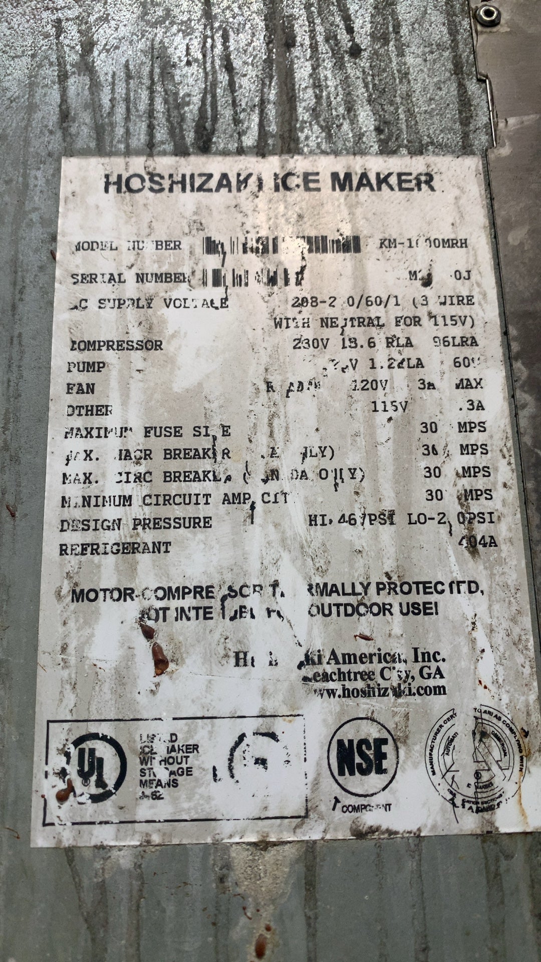Hoshizaki KM-1000MRH Commercial Ice Maker, 208-230V 1 Phase with Ice Bin R404A Refrigerant
