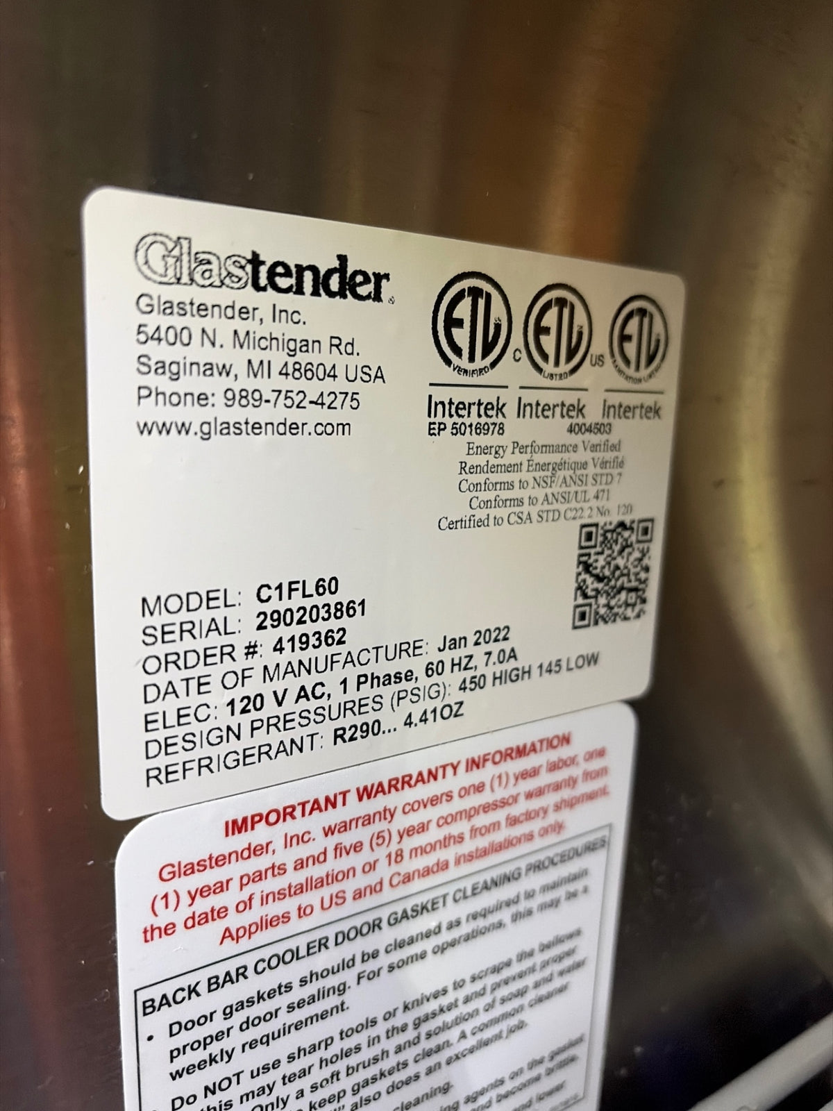 Glastender C1FL60 Back Bar Refrigerator, 2 Solid Swing Doors