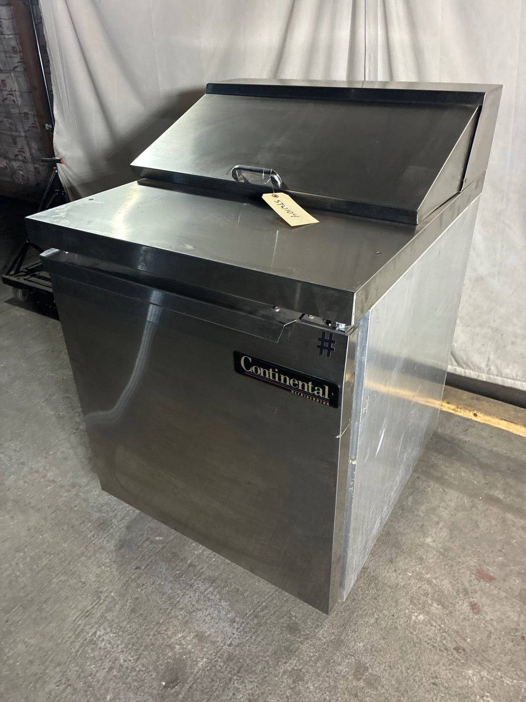Continental SW27-8 Sandwich Prep Table, Single Solid Swing Door, Stainless, Mobile