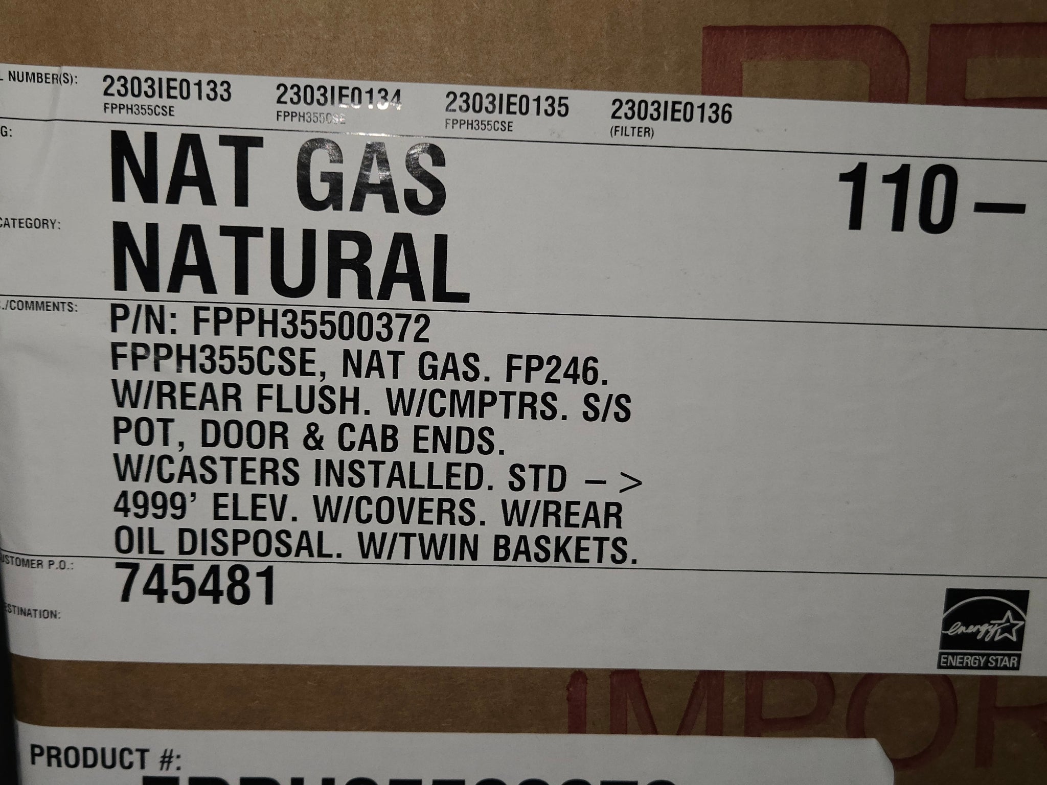 New TriMark Natural Gas Frymaster