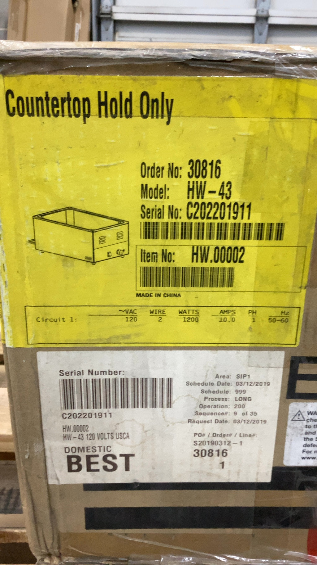 Hatco HW-43 Heated Well, Countertop 120 Volt 1 Phase 1200 Watt Hold Only