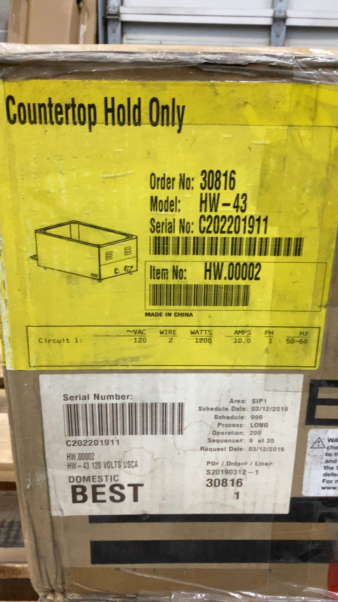 Hatco HW-43 Heated Well, Countertop 120 Volt 1 Phase 1200 Watt Hold Only