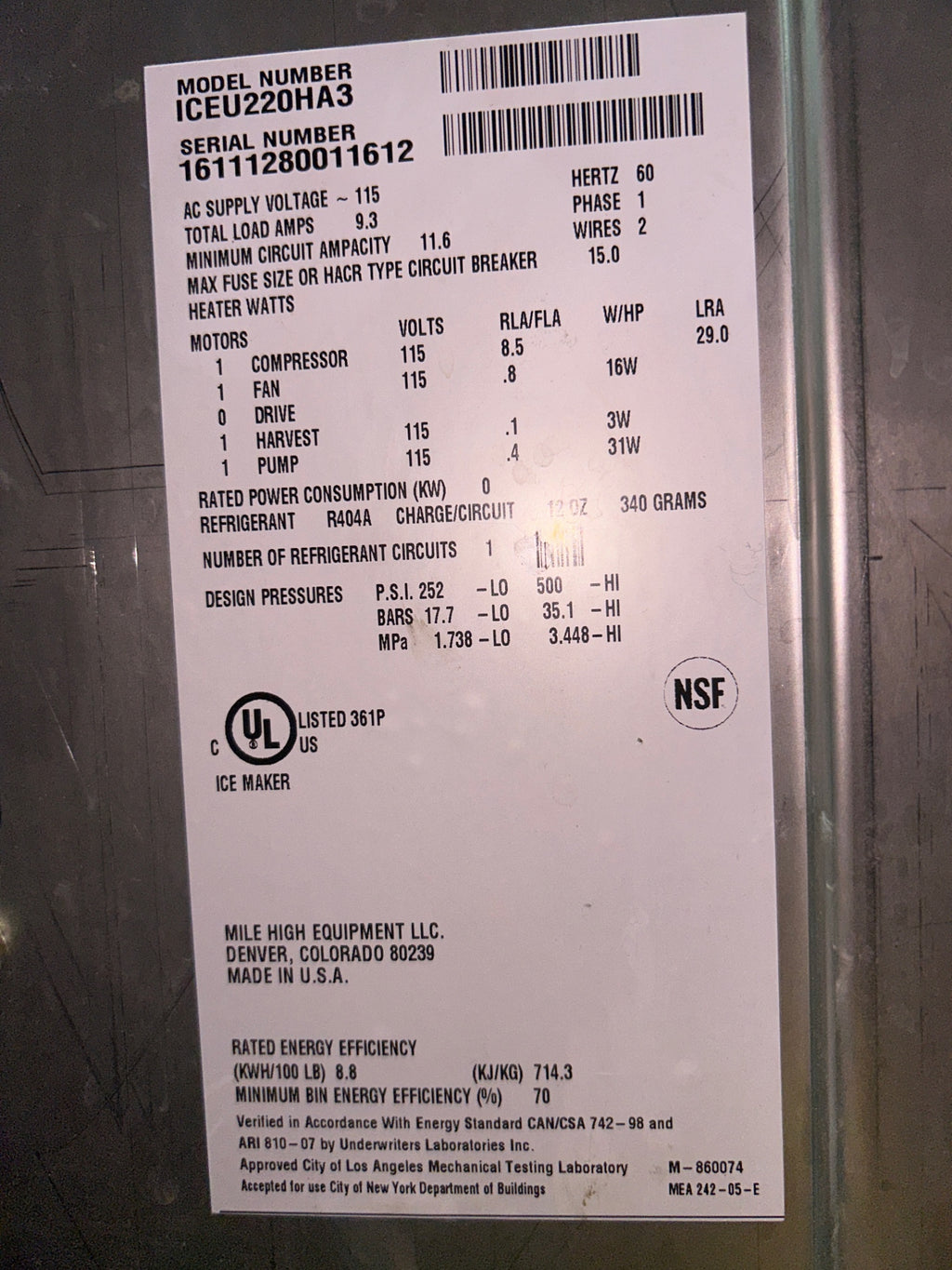 Ice-O-Matic ICEU220HA3 Undercounter Ice Machine