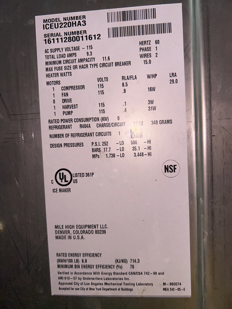 Ice-O-Matic ICEU220HA3 Undercounter Ice Machine