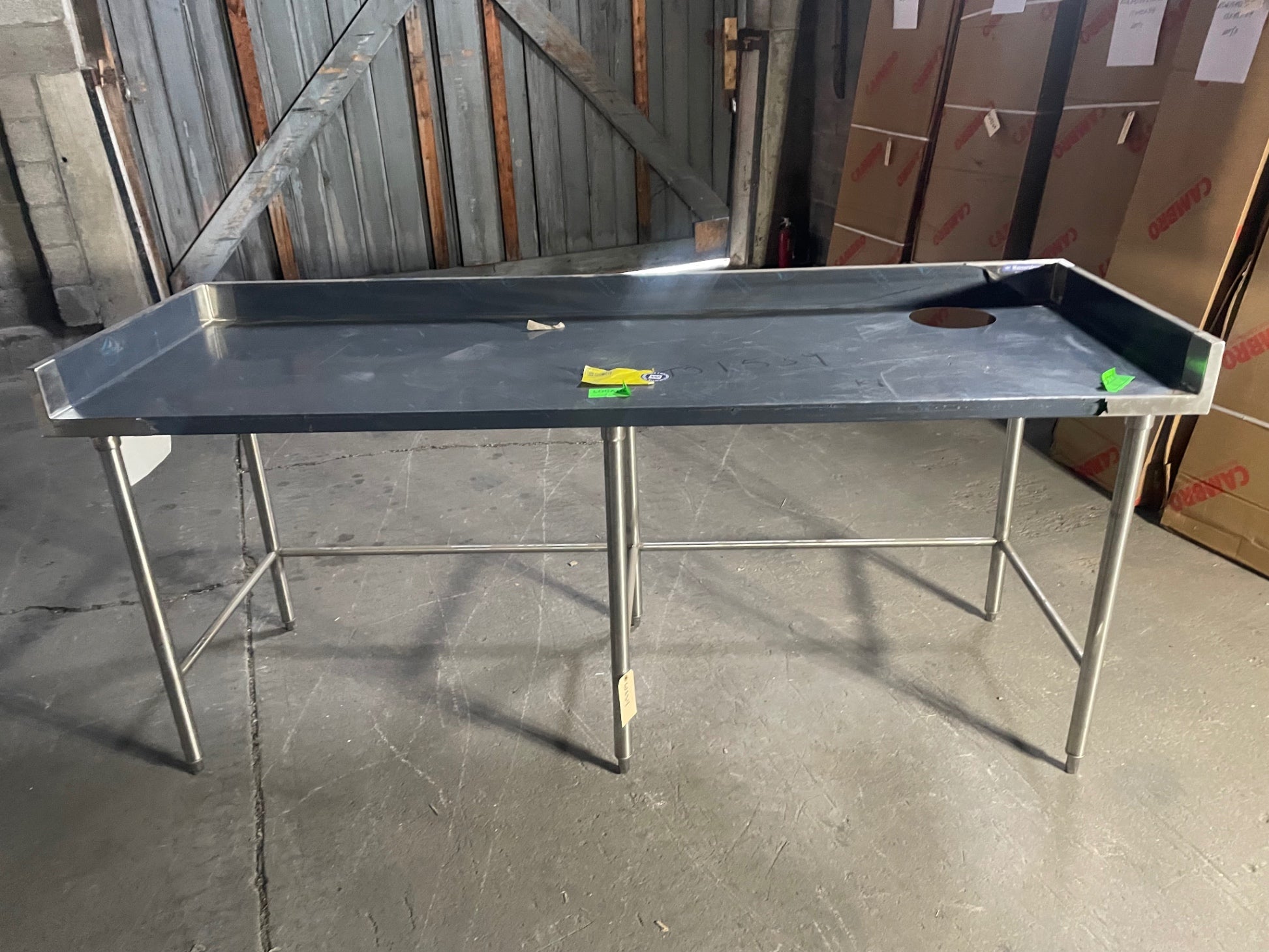 Stainless Work Table W/ Backsplash And Waste Hole