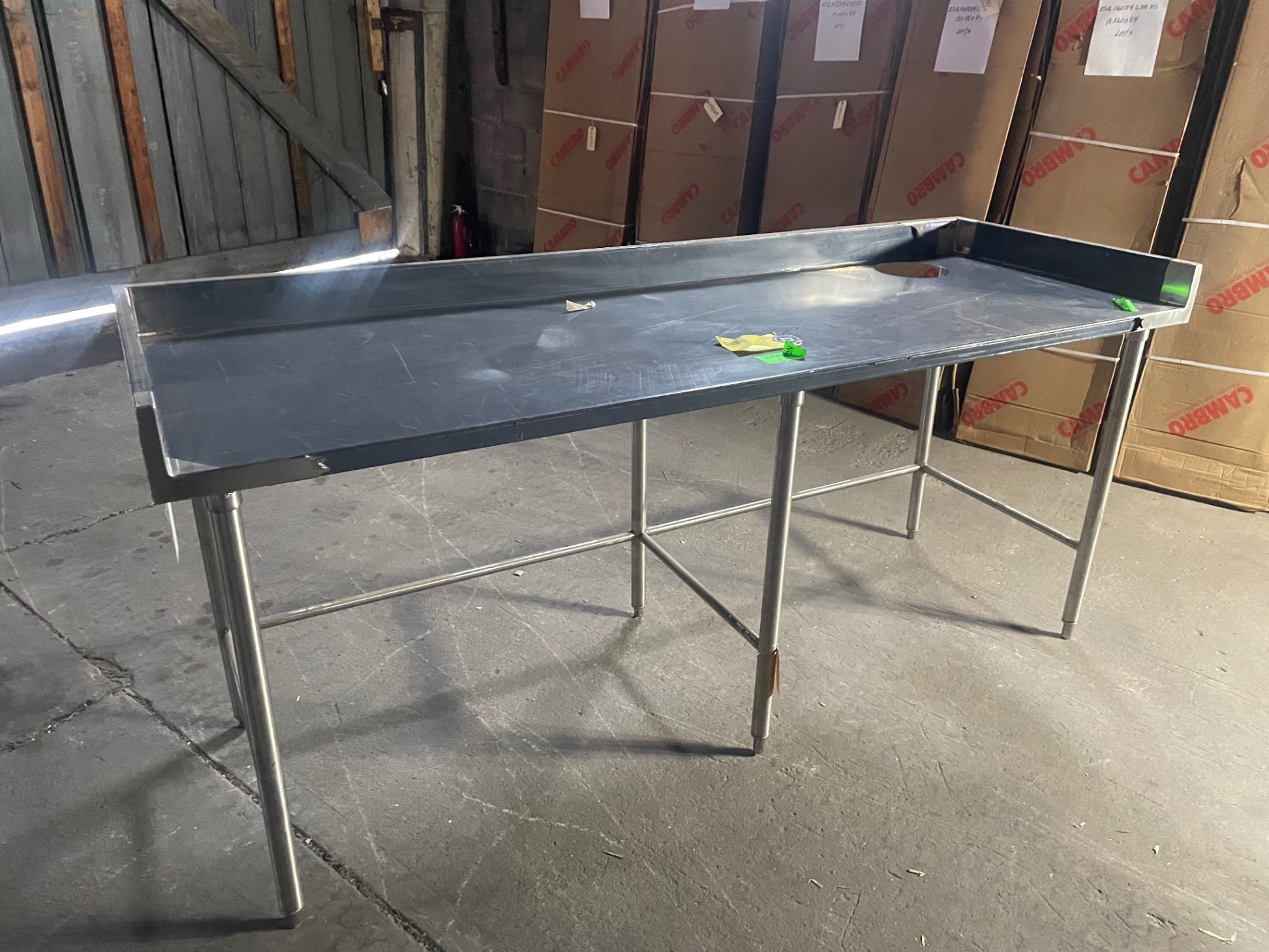 Stainless Work Table W/ Backsplash And Waste Hole