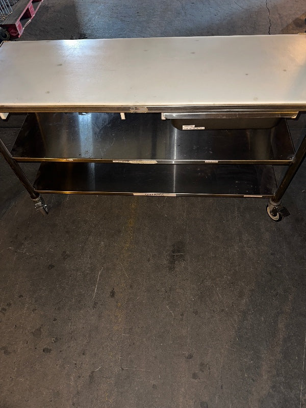 Stainless Table, W/ 2 Undershelf 1 Drawer Cut Top, Mobile