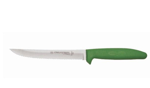 Dexter Sani-Safe® Scalloped Utility Slicer Stainless Steel with Green Polypropylene Handle - 8"L Blade - 12 per box - This Item Ships From Arlington, TX